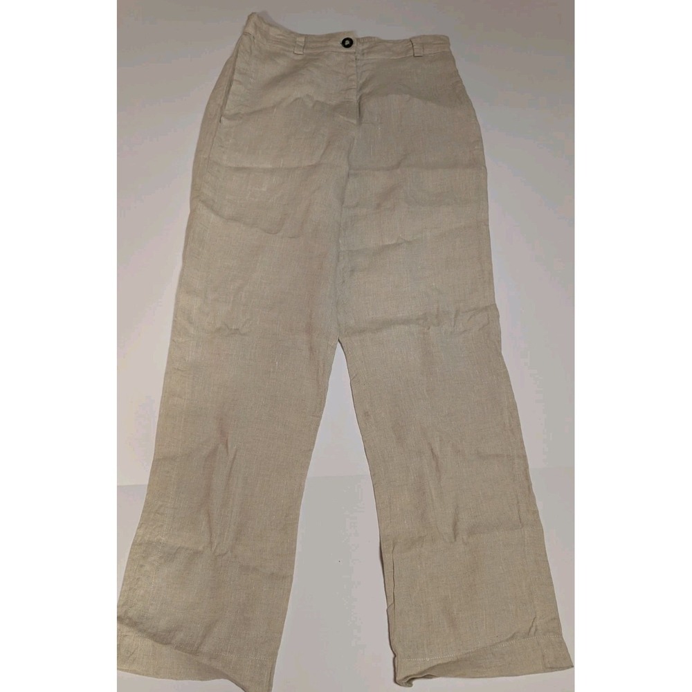 Hannah Laver Beige Linen Cropped Wide Leg Pants Size 12 Elastic Back‎